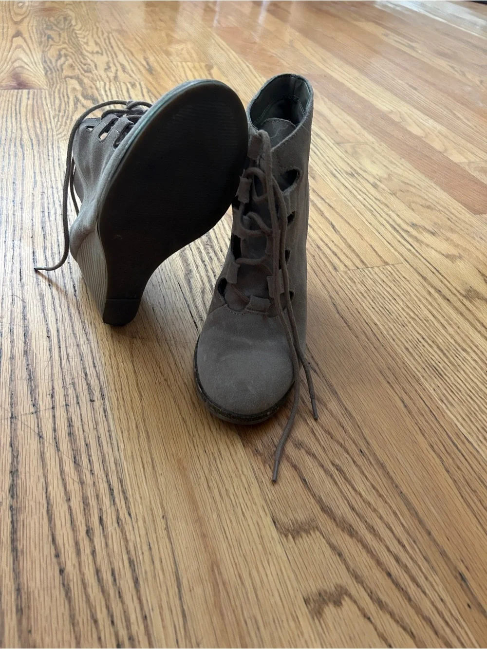 Sonoma Taupe Suede Lace-Up Wedge Booties